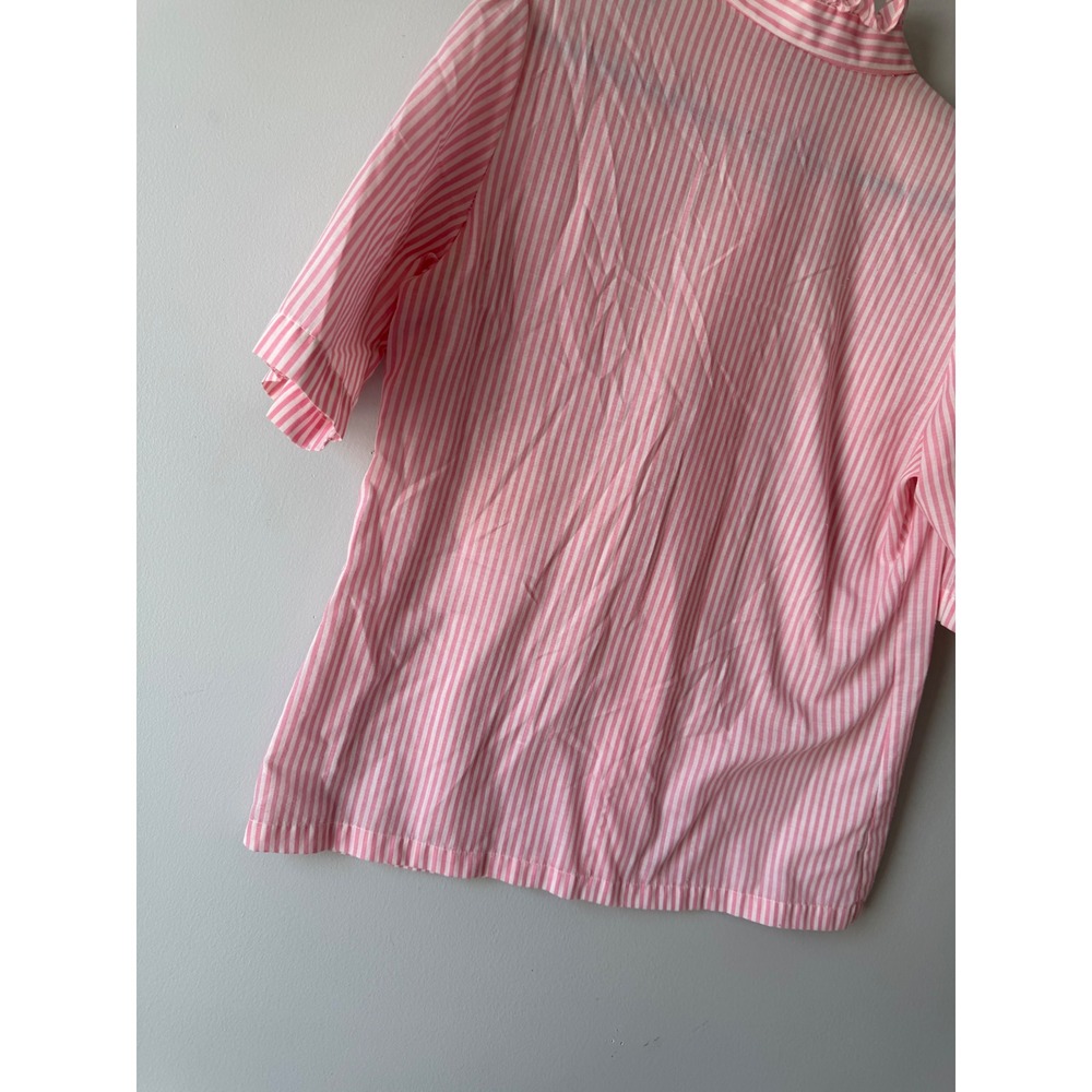 Vintage Honors Pink White Striped Ruffle Neck Puff Sleeve Blouse Top Size 11/12 - Picture 5 of 7